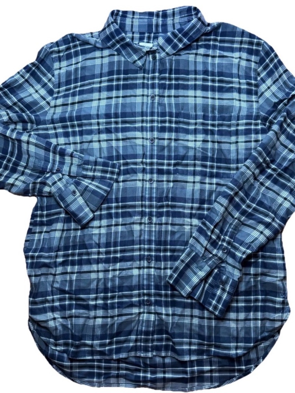 Treasure & Bond Navy and White Plaid Button-Up Shirt